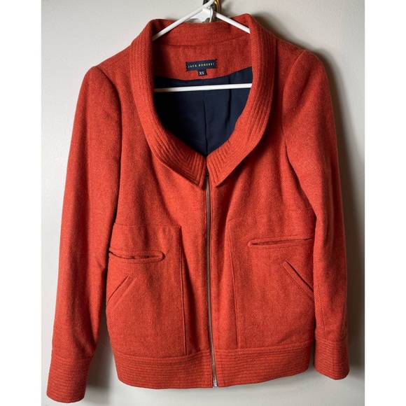 Jack Rogers Orange Tweed Wool Blend Zip Up Jacket Size XS - Picture 1 of 11